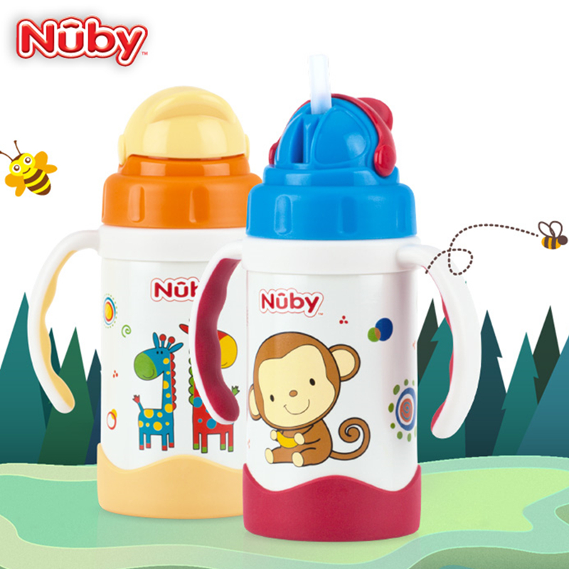 美国努比nuby婴幼儿童喝水杯保温吸管杯宝宝学饮杯子带把手280ml