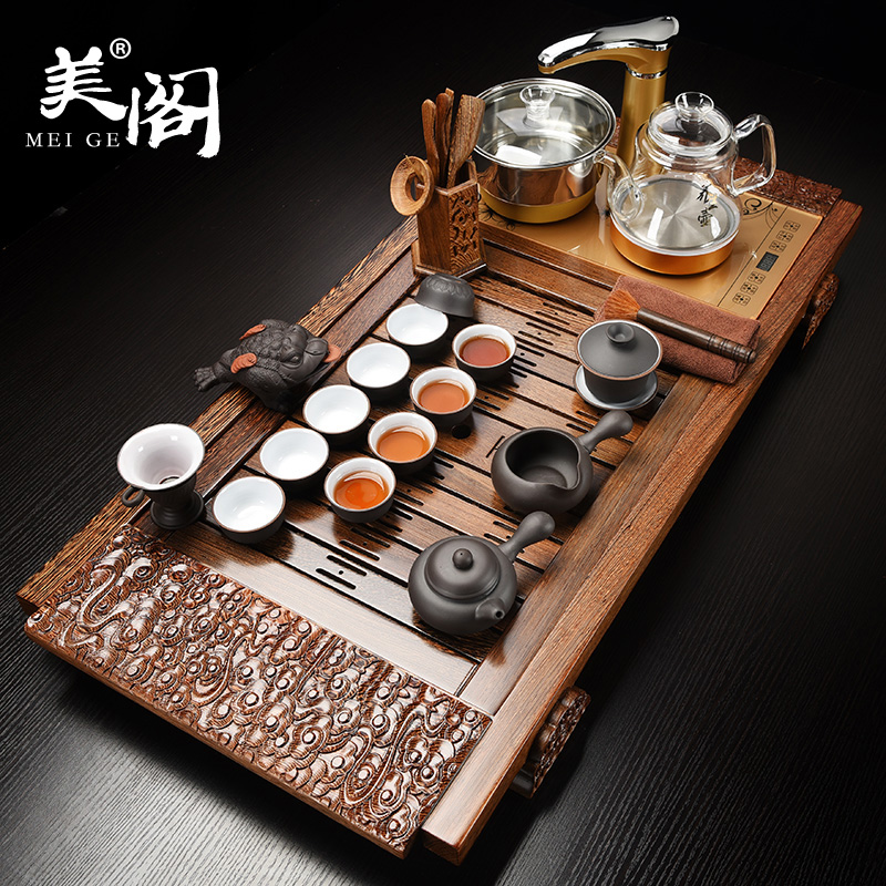 The cabinet wenge hua limu tea tray was purple ceramic tea set automatic four one kung fu solid wood tea table