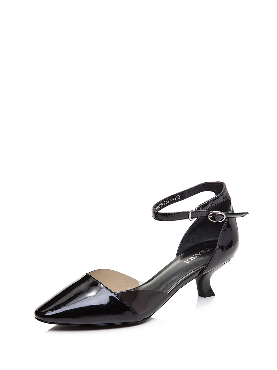 TRANOI 黑色材质拼接尖头个性低跟鞋