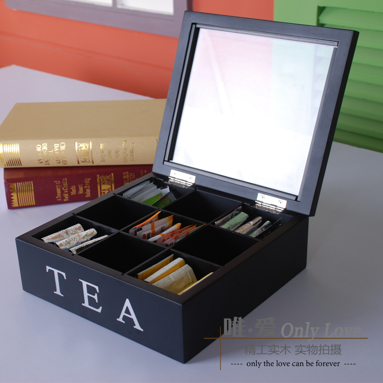 Weiai Solid Wood Tea Box, 9-Compartment Bagged Coffee Box, Multifunctional Tea Box, Snack Box, Vintage Lacquerware 