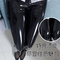 Leather pants womens high waist autumn and winter New Large size wear pu bright skin tight sexy mirror patent leather leggings