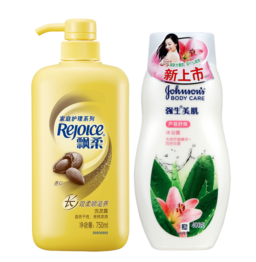 包邮飘柔杏仁长效柔顺滋养洗发水750ml+强生沐浴露400g正品套装