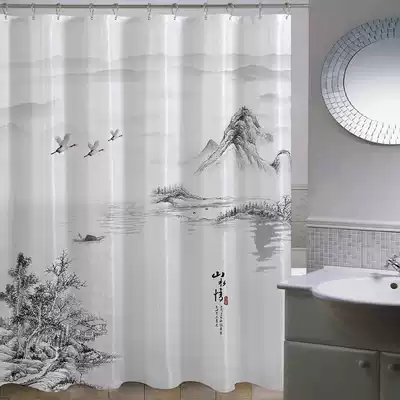 Chinese style landscape ink painting bathroom thickened polyester fiber waterproof and mildew proof shower curtain Chinese bathroom curtain dressing curtain