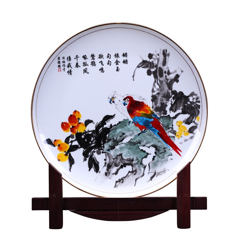 Jingdezhen ceramics decoration see fly wing to wing hang dish of modern Chinese style living room sat dish dish handicraft