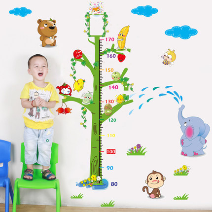 儿童卡通测量身高贴宝宝墙纸贴画可移除墙贴纸