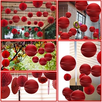 Red Chinese wedding Spring Festival celebration window shop decoration decoration ceiling pendant New Year Lantern Ball pendant