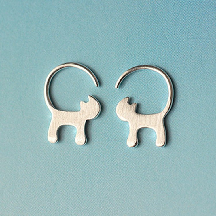 s925 sterling silver ear needle cat star cat long tail gender-specific women's plain silver brushed earrings