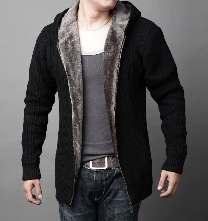 Áo len mùa thu 2015 mới cho nam áo len cardigan cộng với áo len dày nhung nam dài áo len trùm đầu - Cardigan
