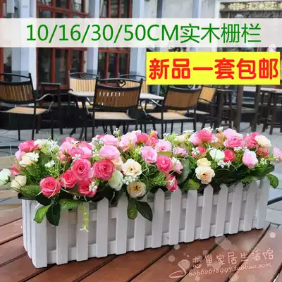 Korean little rose tea rose silk flower artificial flower decoration floral solid wood fence flower pot flower set