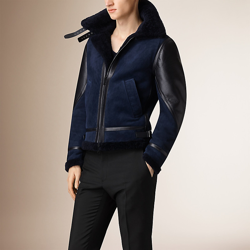 BURBERRY/博柏利毛羊皮飞行员夹克 39902381