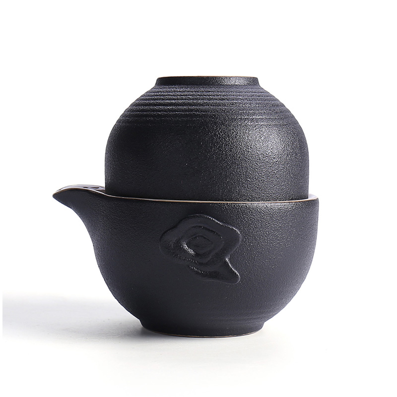 Xin black glaze thick ceramic art edge zen crack cup a pot of 2 cup travel office personal kung fu tea teapot teacup