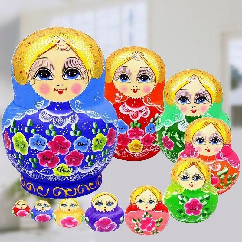 Matryoshka Russian ten-storey children's gifts pure hand-painted crafts send friends basswood 10 floors 202