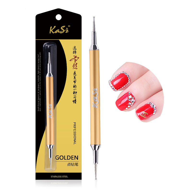 KaSi美甲点钻笔点花笔勾花笔 金属杆双头不锈钢电镀粘钻工具