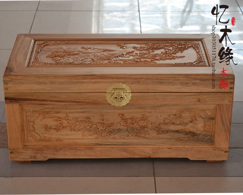 East Yang Wood Carved Incense wood Wooden Case of Calligraphy Painting Collection Cabinet Dowry Clothes Box Solid Wood Engraving Anti-Moth-proof Contained Storage Tank