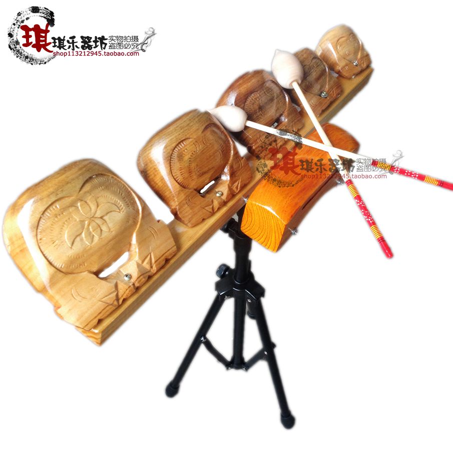 Professional theater troupe performance with bracket high-grade wood color five-tone wooden fish clapper with row of wooden fish with special box
