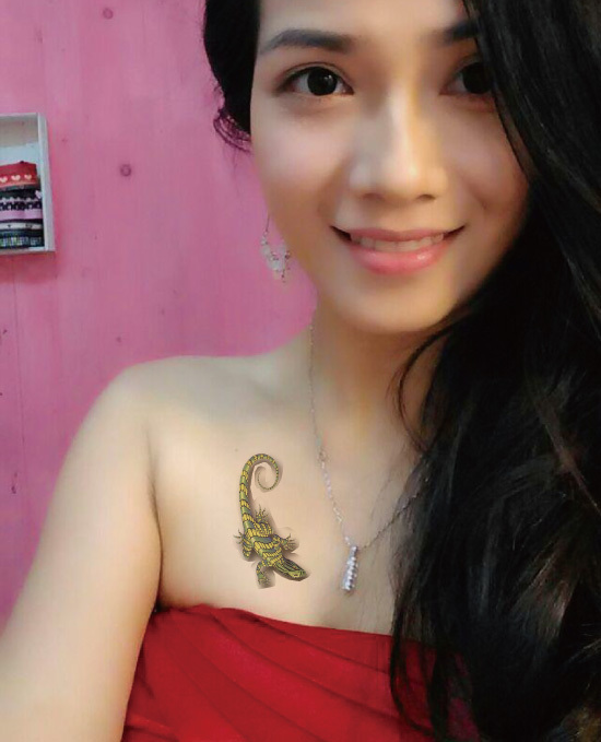 Gecko Tattoo Sticker Waterproof W013 Suitable for Arms, Wrists, Neck, Chest, Legs 3D Stereo Green Lizard Tattoo Sticker