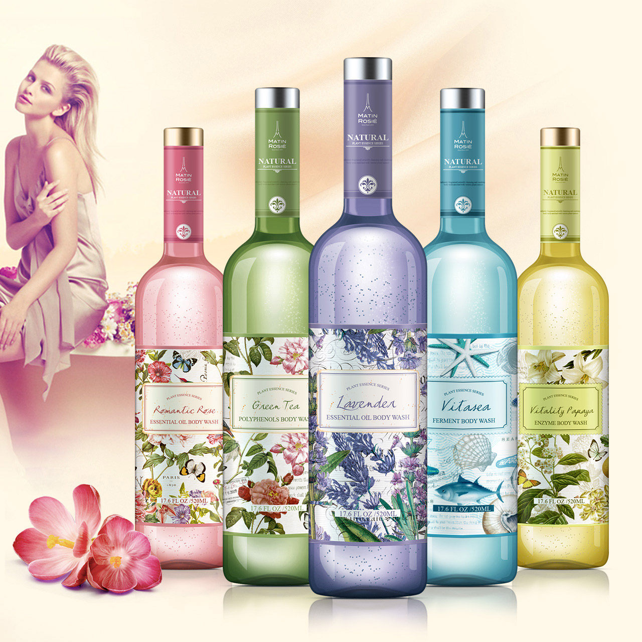 法国香花精油沐浴露 莹润滋养沐浴乳 持久留香沐浴液520ml*2瓶装