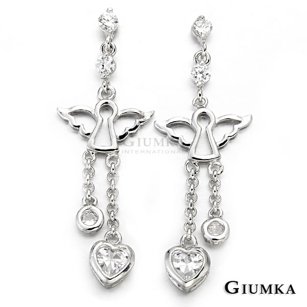 台湾官网直邮进口【GIUMKA】白K饰－和平天使耳针式耳环 (银色白)