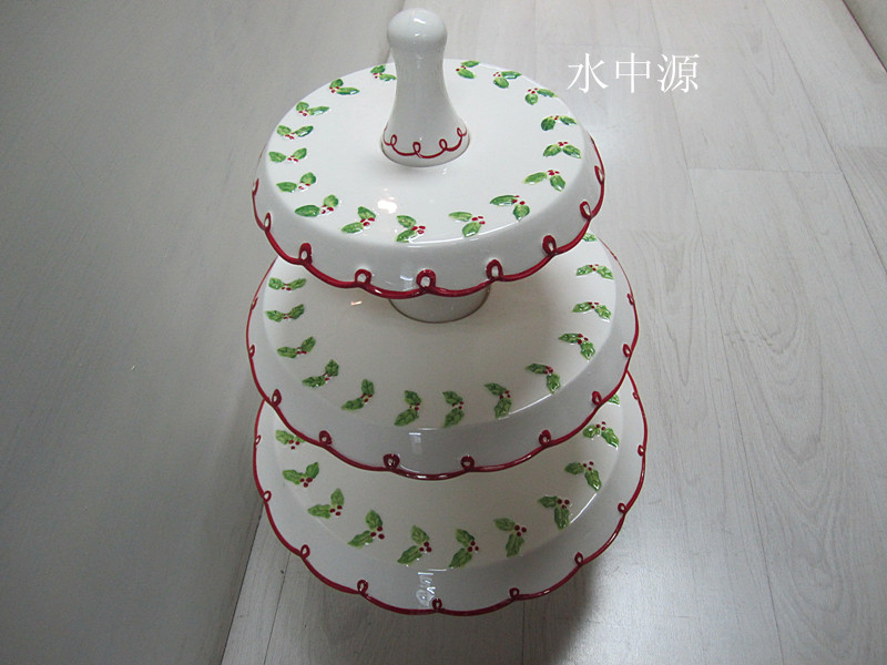 Foreign trade hand-painted ceramic cake stand cake tray (micro-defects do not affect the use of the mind to shoot carefully)