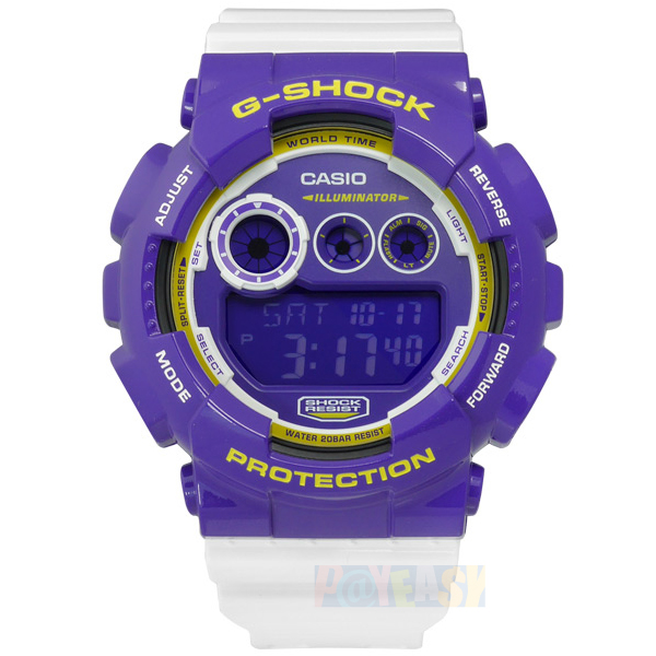 G-SHOCKCASIO/GD-120CS-6撞色电子橡胶腕表紫x白51mm