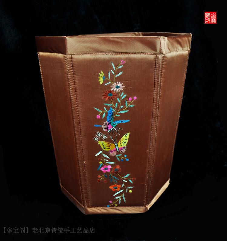 Hand embroidery Old embroidery pieces Non-heritage cultural Revolution Foreign exchange Beijing embroidery Hand embroidery Home decoration Butterfly love flower hexagonal bucket