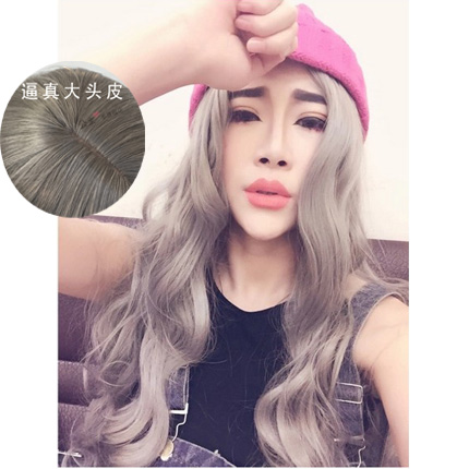奶奶烟灰色中分长卷发cos银灰色女 Lolita大波浪假发哑光高温丝韩