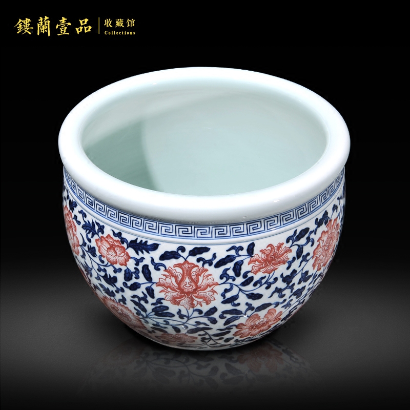 Jingdezhen ceramics ocean 's imitation of the qing qianlong bound branch lotus cylinder new Chinese vase sitting room aquarium furnishing articles writing brush washer