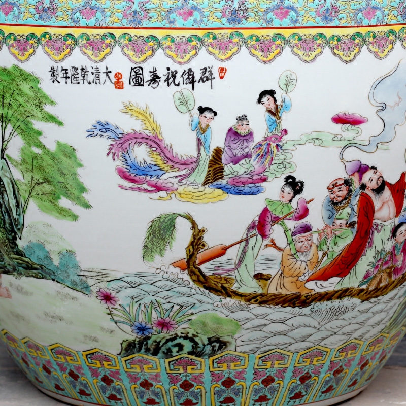 Jingdezhen ceramics hand - made group of fairy tortoise birthday chart a goldfish bowl lotus cylinder sitting room study garden furnishing articles