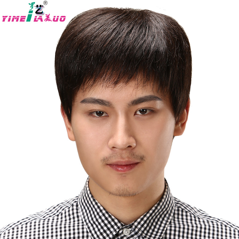 全手织真发假发男 短发 手钩真人发中老年男士短直发帅气逼真定做