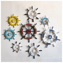 Mediterranean style decorative wooden steering wheel helmsman rudder creative Bar Cafe background wall decoration