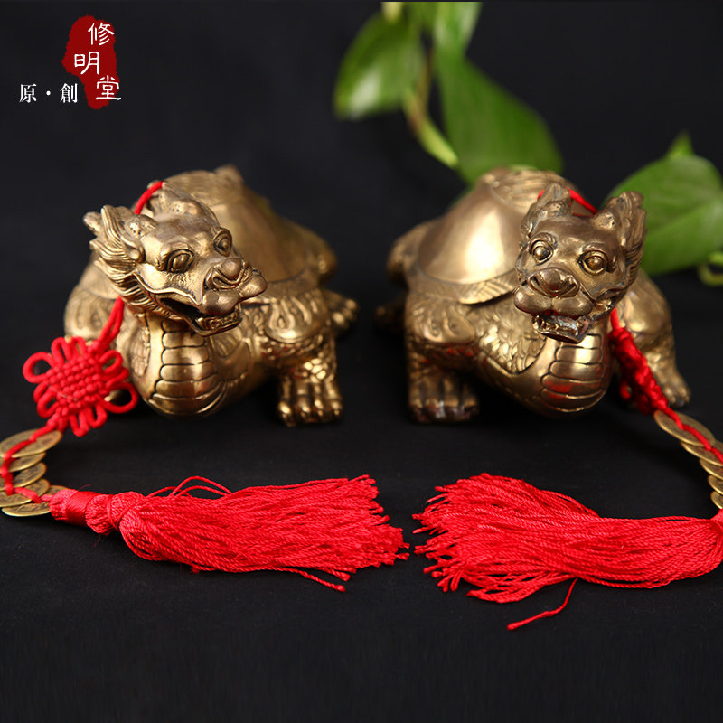 修明堂 开光纯铜寿字八卦龙龟摆件一对 招财化解晦气防小人保健康