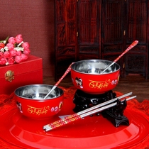 Wedding supplies wedding dowry stainless steel bowl set wedding festive bowl set wedding festive bowl chopsticks New dowry pair Bowl