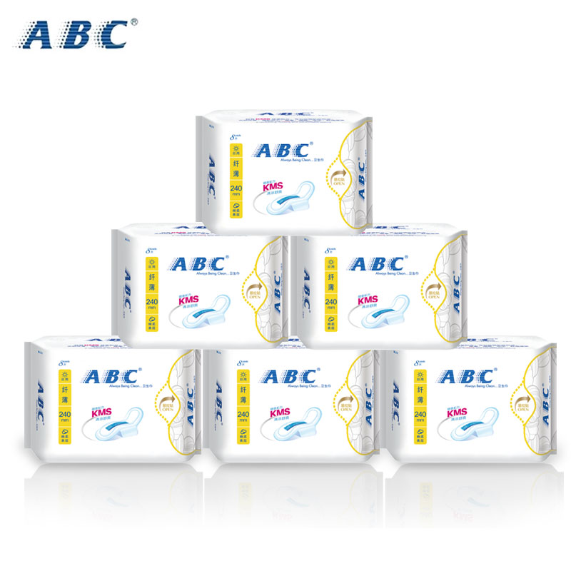 ABC卫生巾纯棉柔防侧漏纤薄8片*6包日用