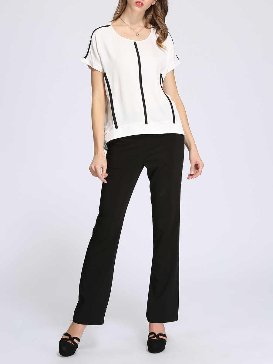 THEOPHILE 白色拼黑色设计线饰桑蚕丝T恤