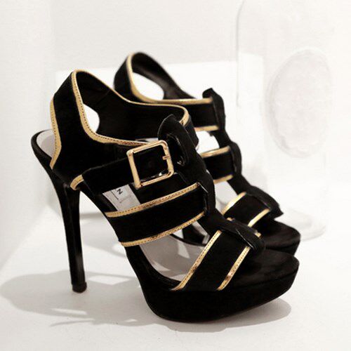 Korea hand-made light luxury gold waterproof table sexy super heel hollow frosted sandals
