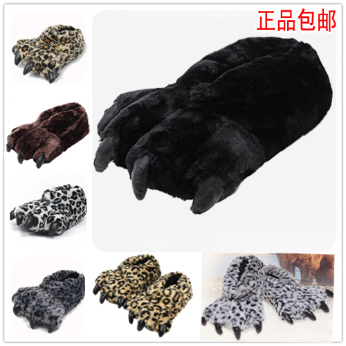 Winter Cartoon Home Warm Non-Slip Plush Tiger Claw Dinosaur Paw Bear Paw Heel-Covered Cotton Slippers for Men and Women Couples