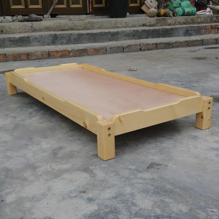 Kindergarten Solid Wood Stack Folding Bed Zhangzi Pine Wood Board Bed Children Log Single Beds Baby Lunch Break Small Bed Removable