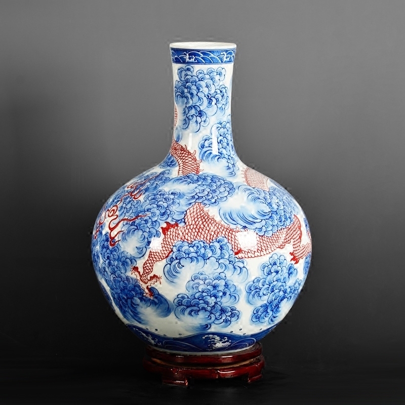 Jingdezhen blue and white youligong archaize yongzheng hand - made vases seawater YunLongWen celestial sitting room adornment is placed