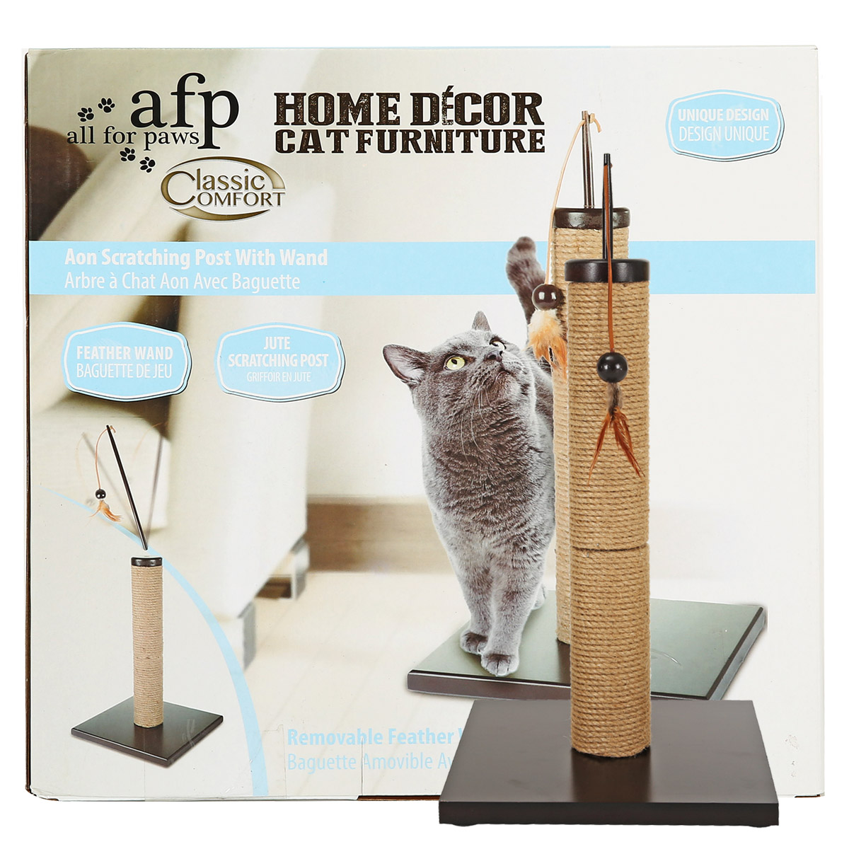 波奇网宠物猫咪玩具AFP经典舒适怡安实木剑麻猫抓柱杖猫爬架猫树