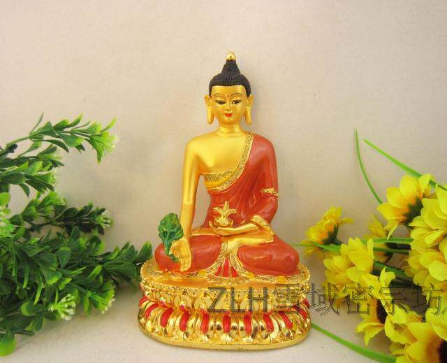 Tibetan Buddhist supplies imitated Nepal gilded painted bronze Buddha statue Buddha Sakyamuni Buddha 6 inch pharmacist Buddha bronze statue
