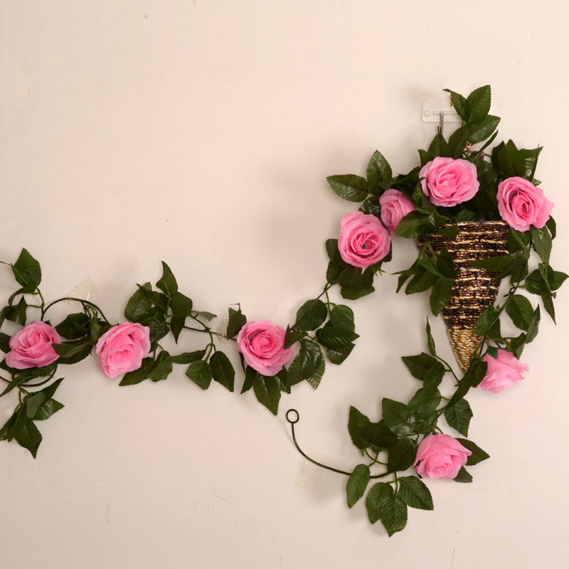 Upscale European-style fake flower emulated silk cloth diamond rose rattan piping balcony decorated with family wall-mounted rattan special price