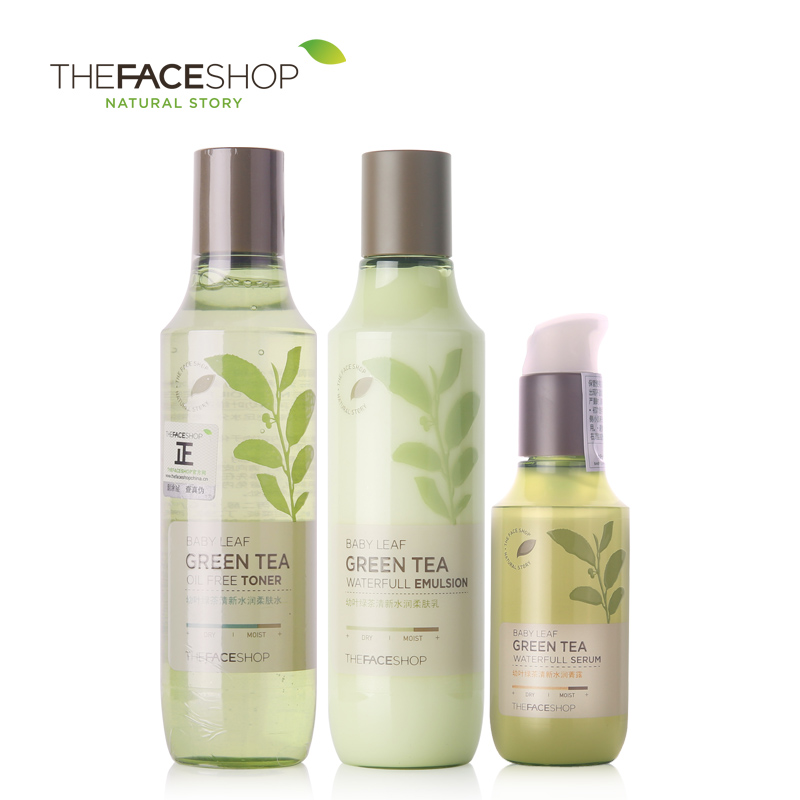 The Face Shop 幼叶绿茶清新水乳液精华3件套 温和护肤 补水保湿