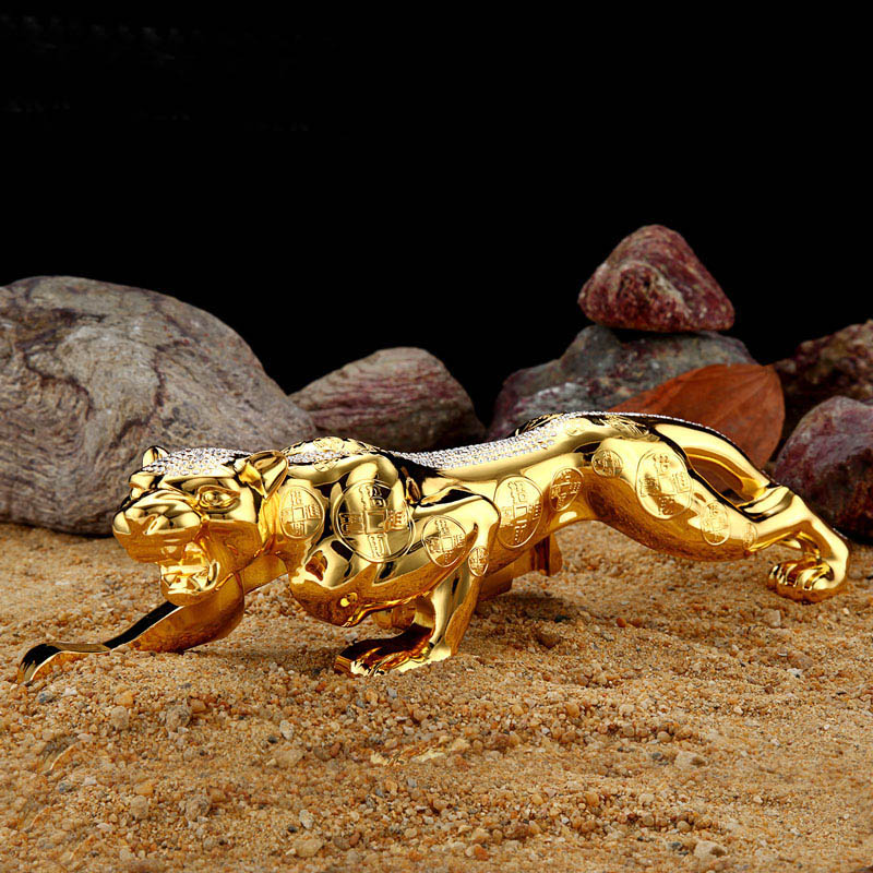 高档招财车饰汽车摆件金属镶钻金钱豹子车内饰品车载装饰大号车上