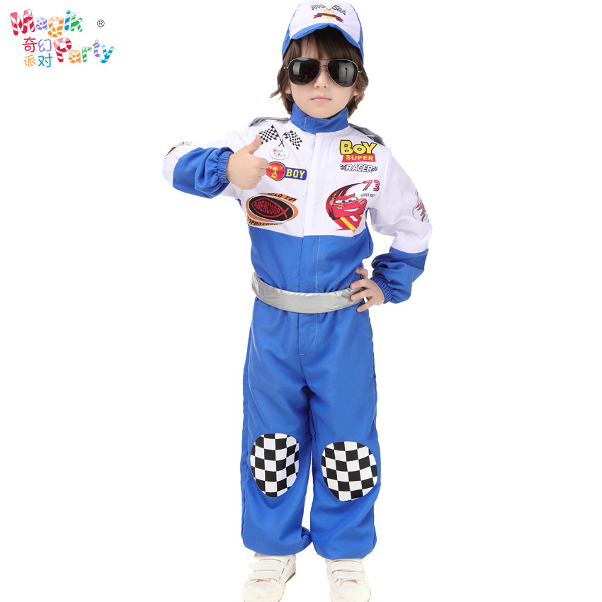 Halloween Children's Performance Costume Cosplay Boys Performance Costume Racing Story Blue Racer Costume