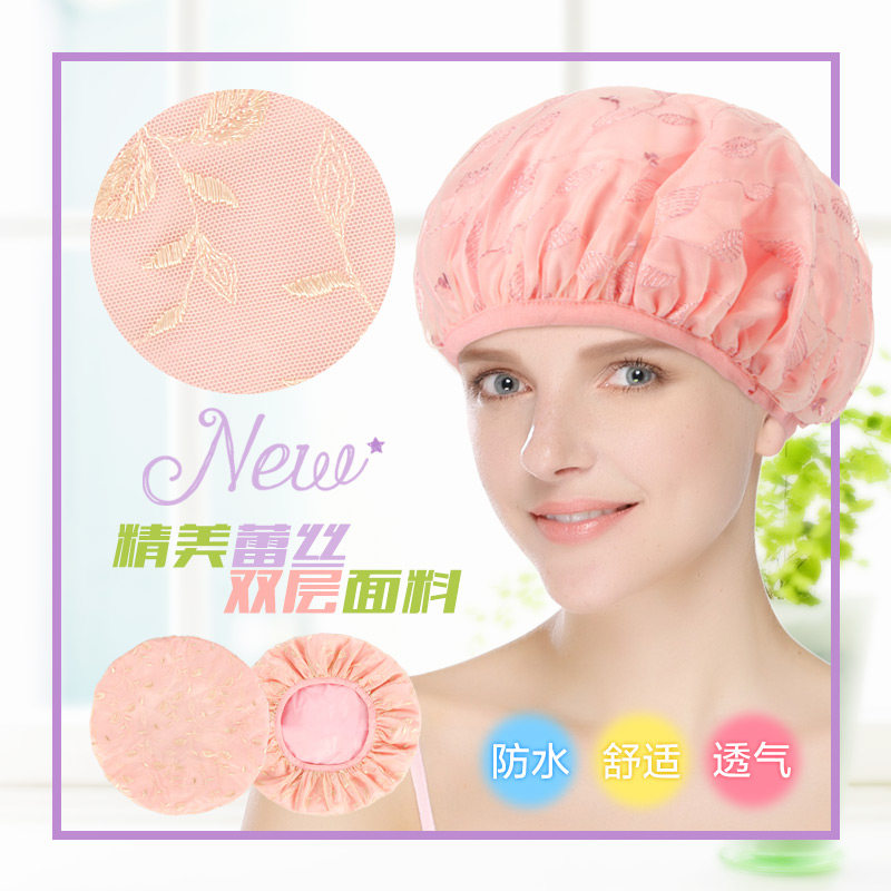 姣兰 优美成人刺绣防水浴帽洗头帽 加大面积包裹好 不勒头 包邮