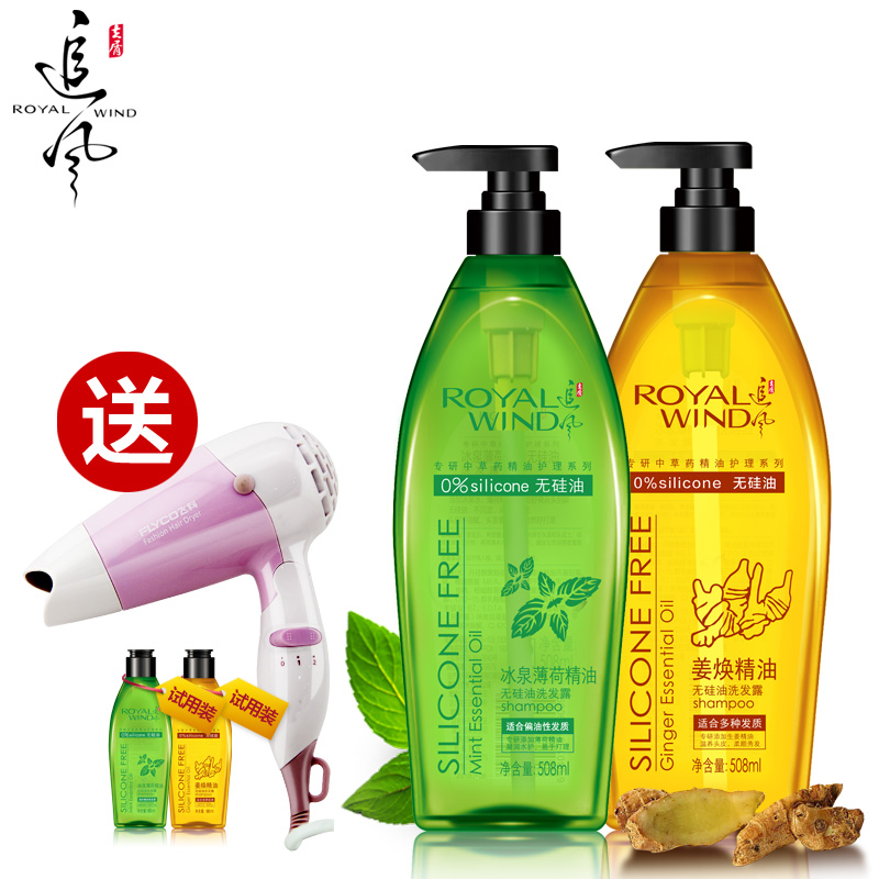 追风无硅油洗发水 冰泉薄荷精油洗发露姜焕精油洗发露508ml*2套装