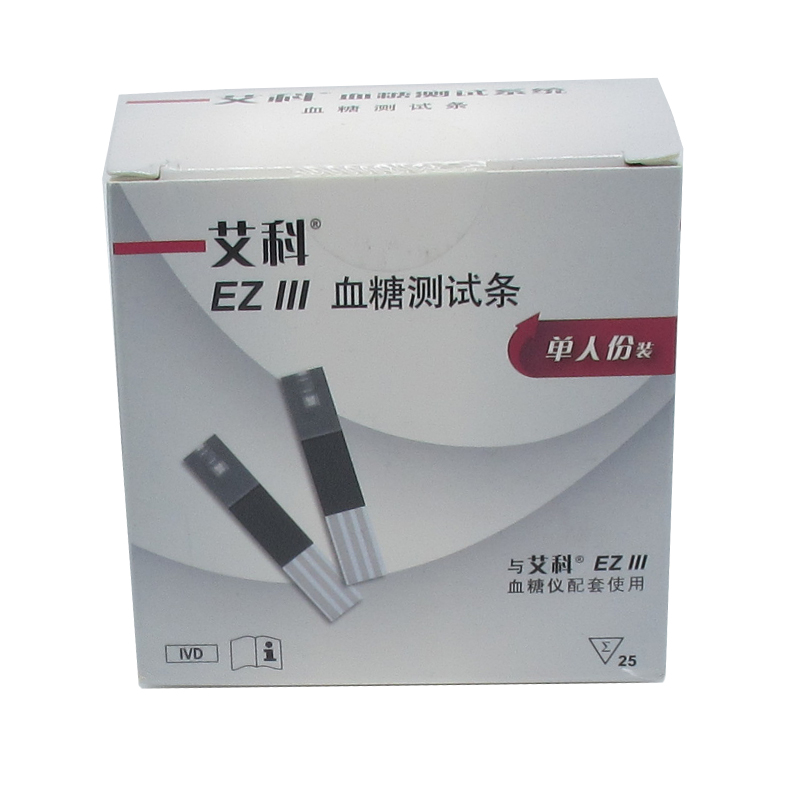 艾科血糖测试条血糖试纸血糖仪25片单人份装EZ型血糖试纸 WLST