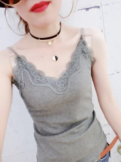 Summer new Korean style lace stitching V-neck elastic slim shoulder strap adjustment camisole bottoming shirt women's outerwear