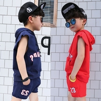 Boys summer Middle and big children sleeveless two-piece shorts tide childrens performance clothing short sleeve cotton Korean mens suit