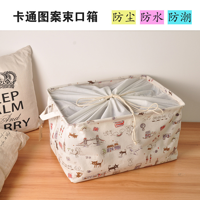 Cotton cloth Hemp Damp water containing box Kittens Cartoon Bunches Mouth box Folding Washable Clothing Basket Big Dirty Laundry Basket